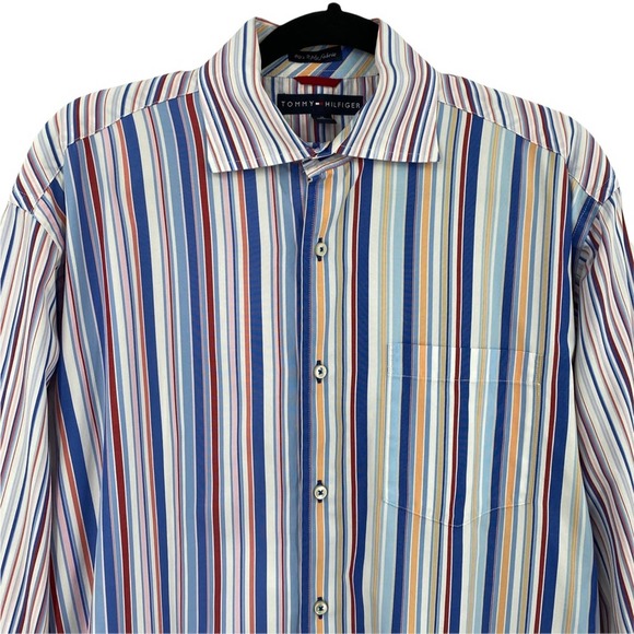 Tommy Hilfiger Mens 80s 2 Ply Fabric Striped Button Up Shirt - Picture 2 of 10